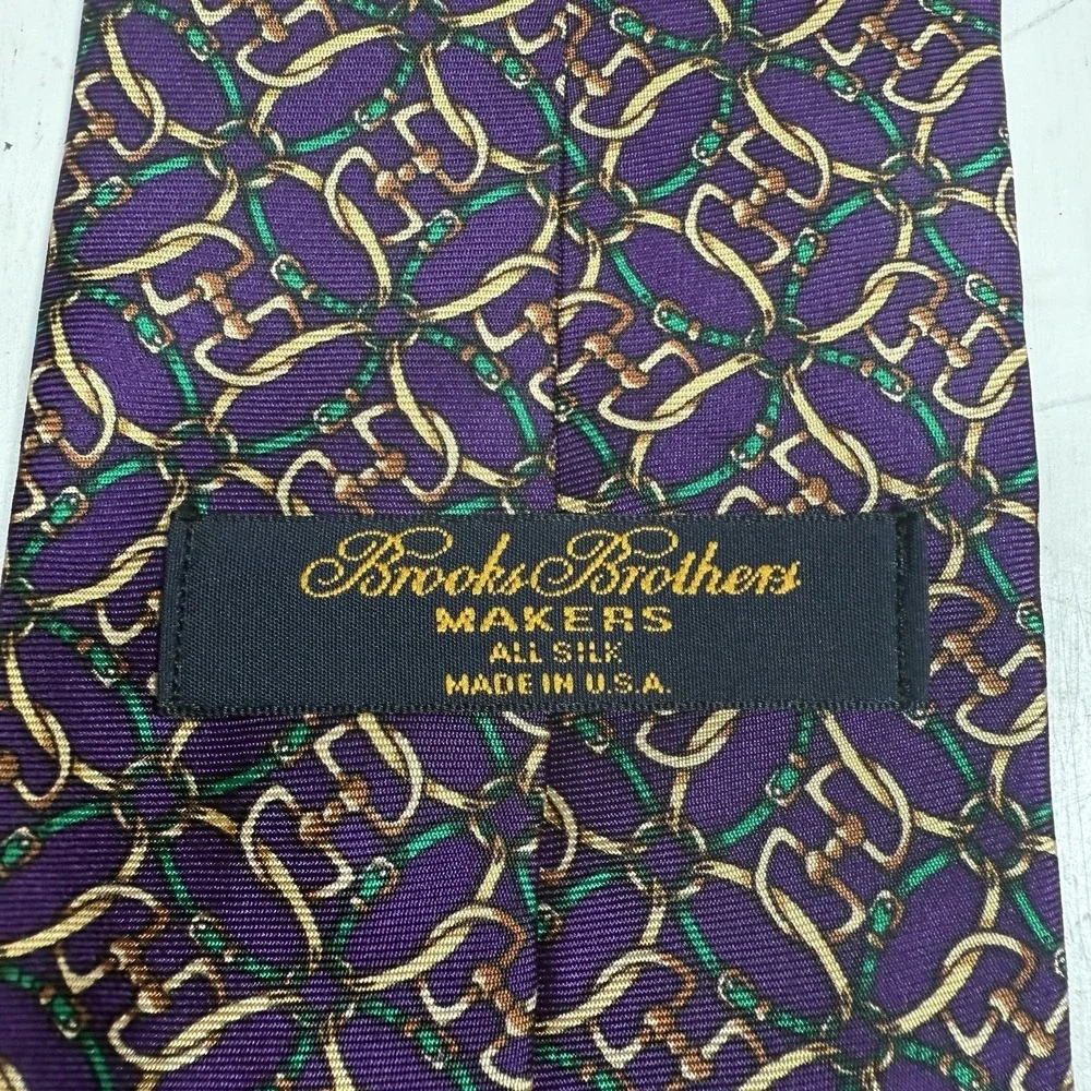 Brooks Brothers Makers Mens‎ Tie Silk Purple Gold Chain Eye Links USA Vintage